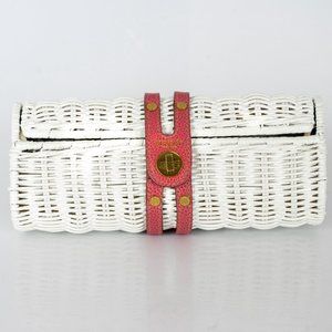 NWOT Kate Spade straw barrel clutch